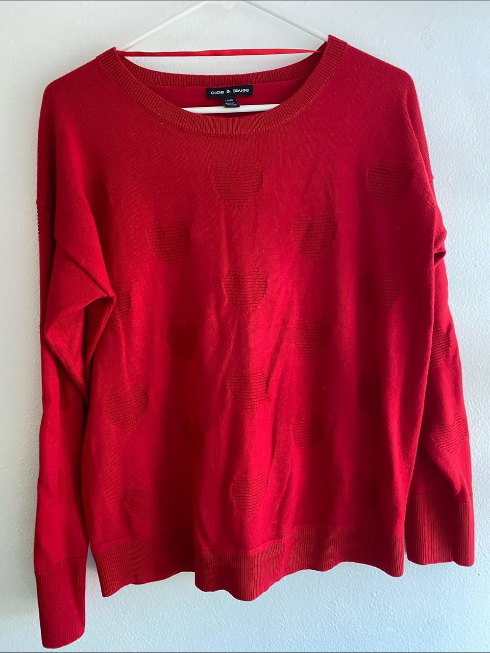 Cable & Gauge Red Heart-Textured Crewneck Sweater